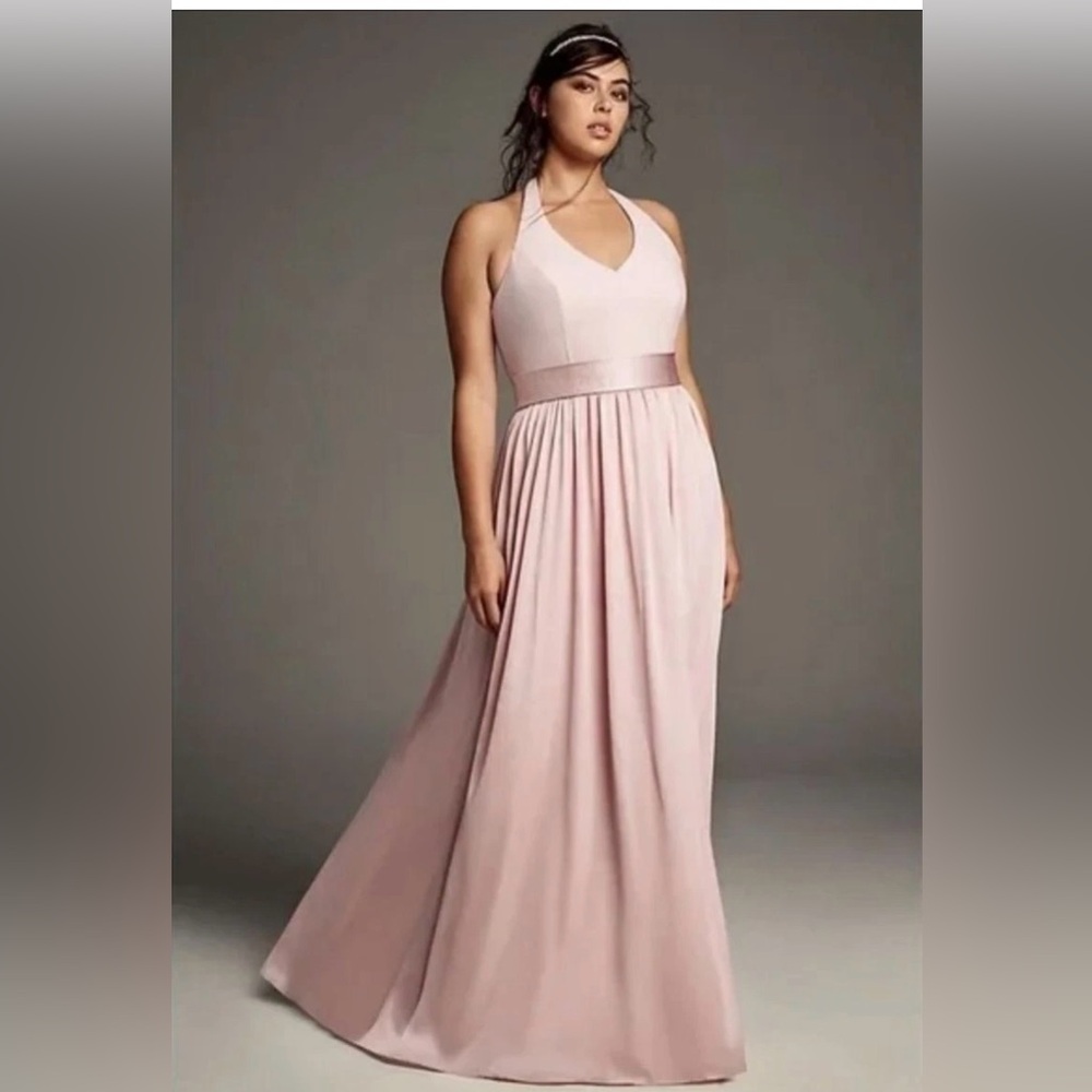Vera Wang White Halter Dress Maxi Blush Pink 4